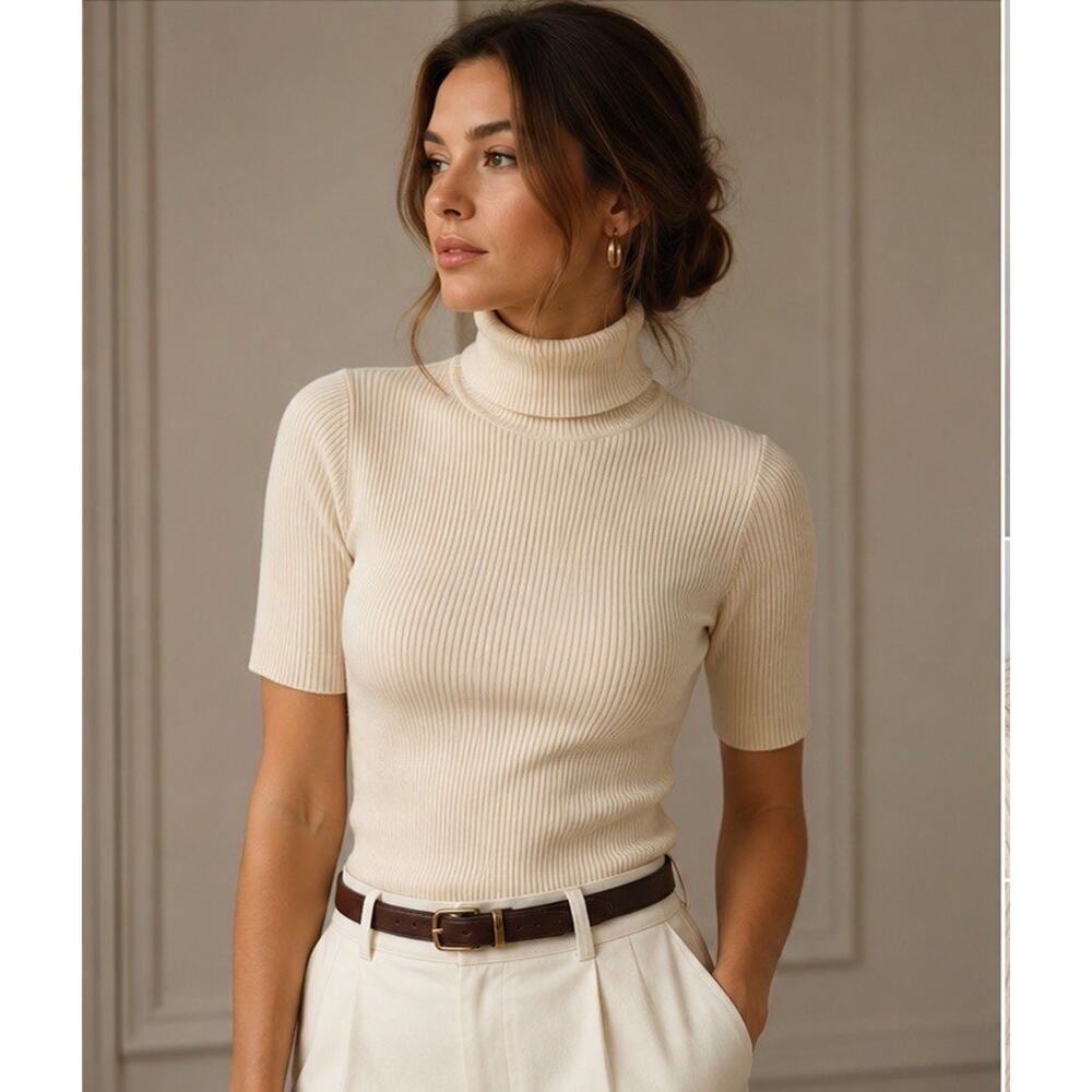 Vintage Jones New York Merino Wool Ribbed Turtleneck Sweater XL NWT Cream